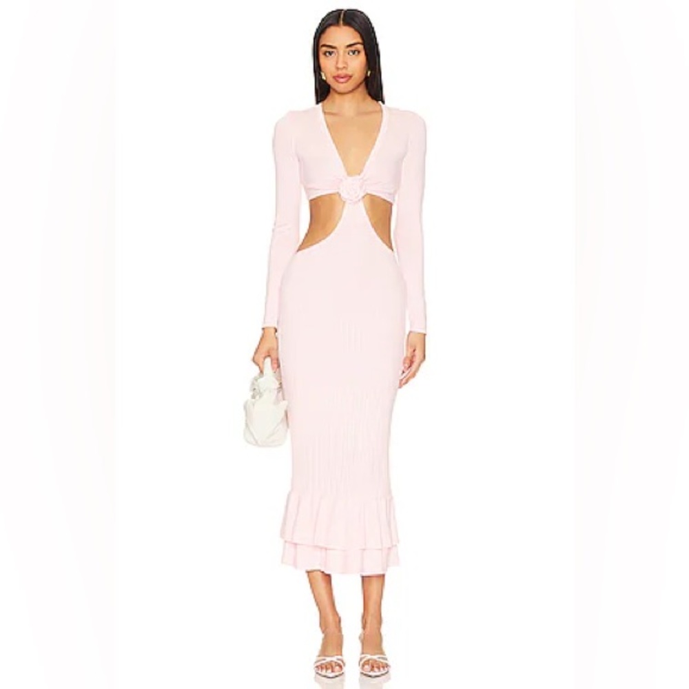 Lovers And Friends Ladies Wrenna Rosette Midi Dress In Blush Pink. Large.